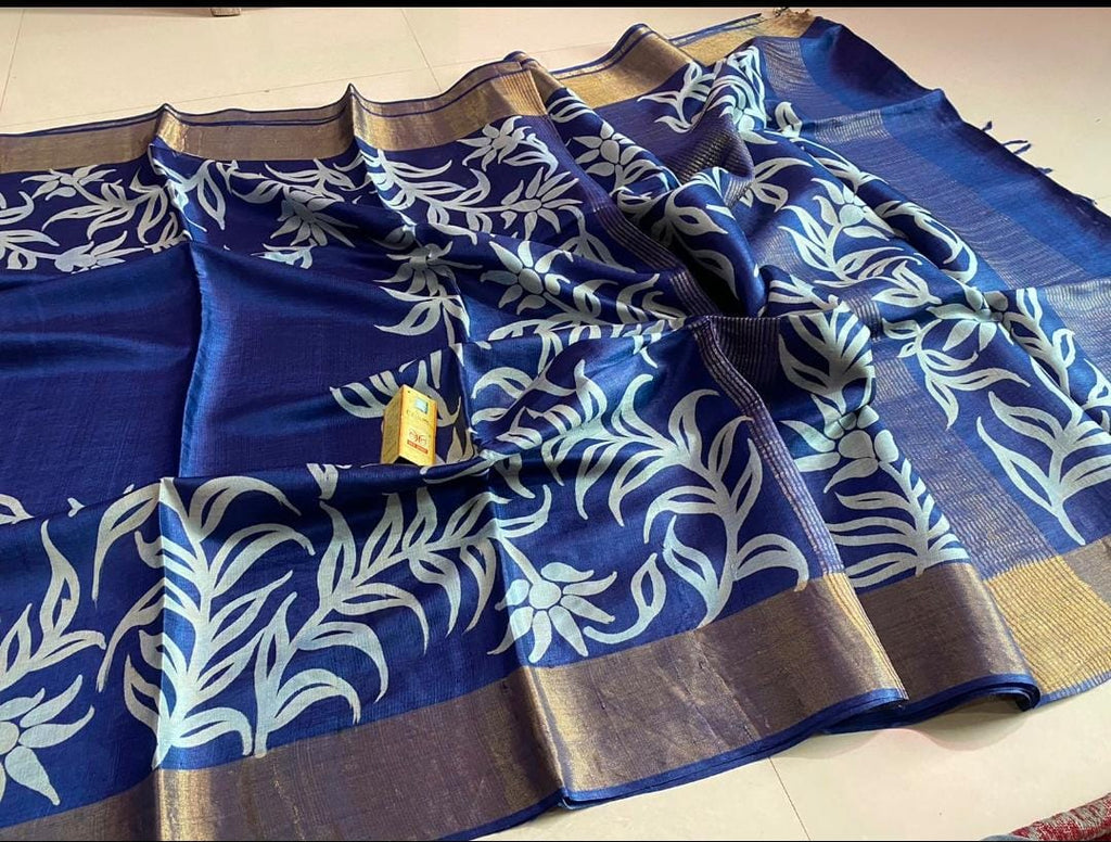 Zynah Pure Tussar Silk Hand-painted Saree; Custom Stitched/Ready-made Blouse, Fall, Petticoat; Shipping available USA, Worldwide