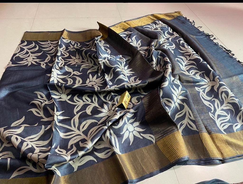Zynah Pure Tussar Silk Hand-painted Saree; Custom Stitched/Ready-made Blouse, Fall, Petticoat; Shipping available USA, Worldwide