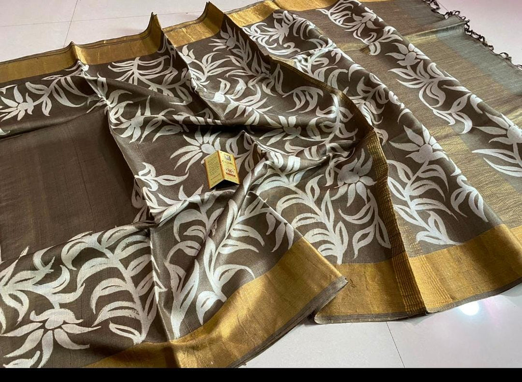 Zynah Pure Tussar Silk Hand-painted Saree; Custom Stitched/Ready-made Blouse, Fall, Petticoat; Shipping available USA, Worldwide