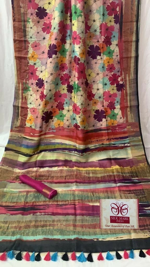 Zynah Pure Tussar Silk Saree with Digital Kalamkari Prints; Custom Stitched/Ready-made Blouse, Fall, Petticoat; Shipping available USA, Worldwide