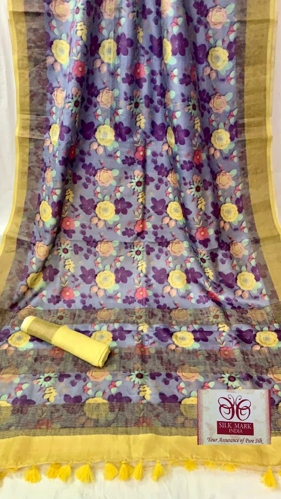 Zynah Pure Tussar Silk Saree with Digital Kalamkari Prints; Custom Stitched/Ready-made Blouse, Fall, Petticoat; Shipping available USA, Worldwide