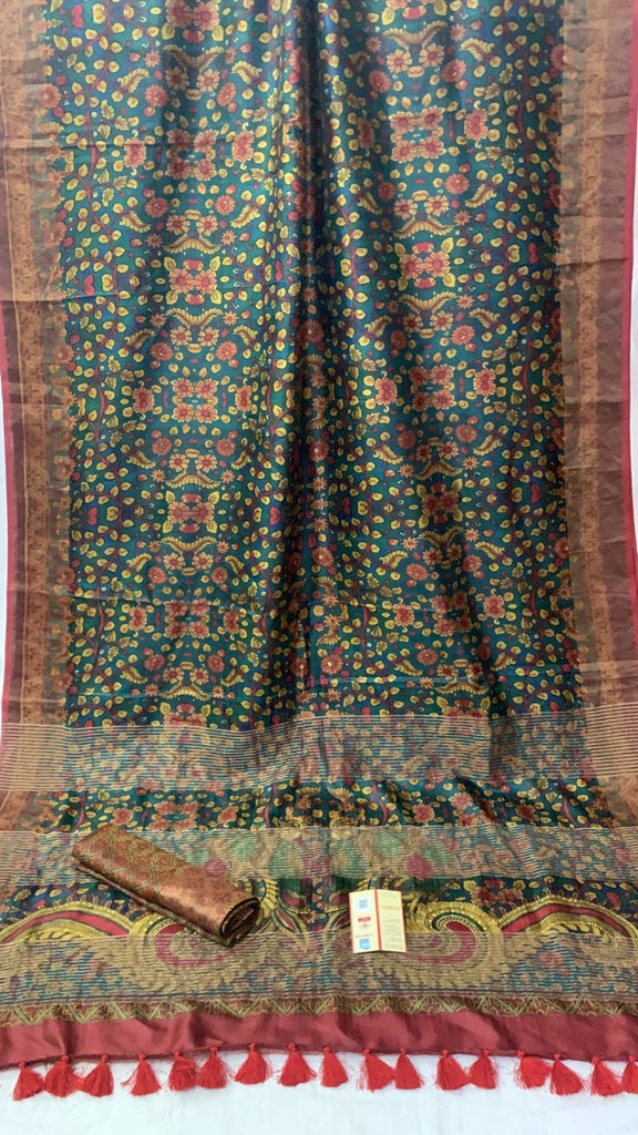 Zynah Pure Tussar Silk Saree with Digital Kalamkari Prints; Custom Stitched/Ready-made Blouse, Fall, Petticoat; Shipping available USA, Worldwide