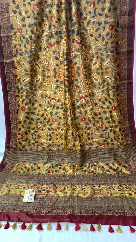 Zynah Pure Tussar Silk Saree with Digital Kalamkari Prints; Custom Stitched/Ready-made Blouse, Fall, Petticoat; Shipping available USA, Worldwide