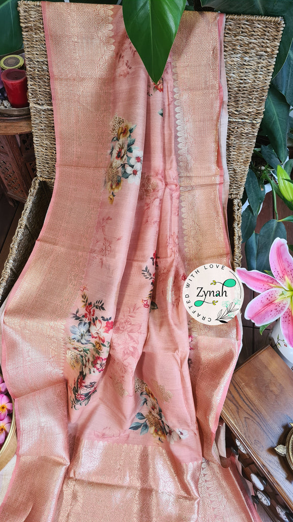 Zynah Pure Tussar Banarasi Silk Saree; Custom Stitched/Ready-made Blouse, Fall, Petticoat; Shipping available USA, Worldwide