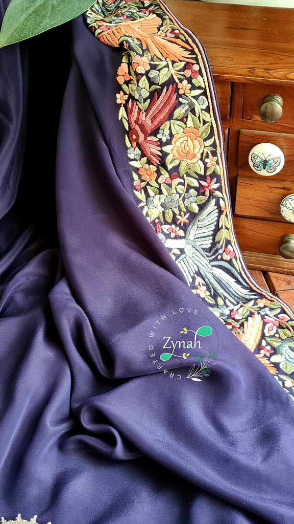 Zynah Made to Order Pure Crepe Silk Parsi Gara Handcrafted Saree; Custom Stitched/Ready-made Blouse, Fall, Petticoat; Shipping available USA, Worldwide