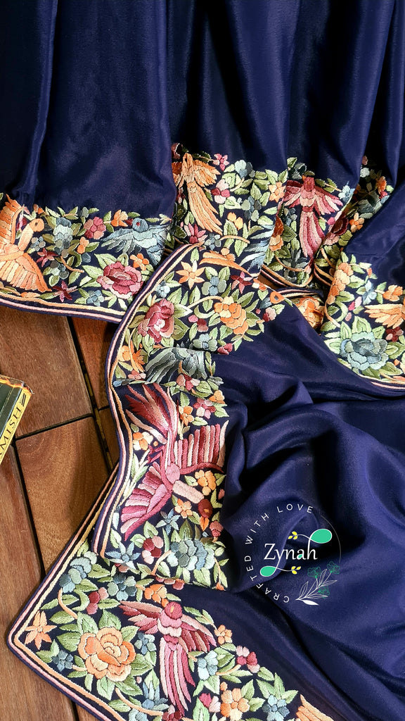 Zynah Made to Order Pure Crepe Silk Parsi Gara Handcrafted Saree; Custom Stitched/Ready-made Blouse, Fall, Petticoat; Shipping available USA, Worldwide