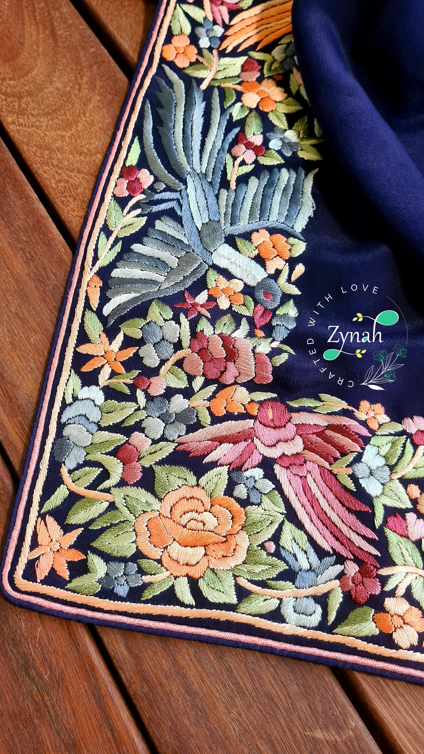 Zynah Made to Order Pure Crepe Silk Parsi Gara Handcrafted Saree; Custom Stitched/Ready-made Blouse, Fall, Petticoat; Shipping available USA, Worldwide