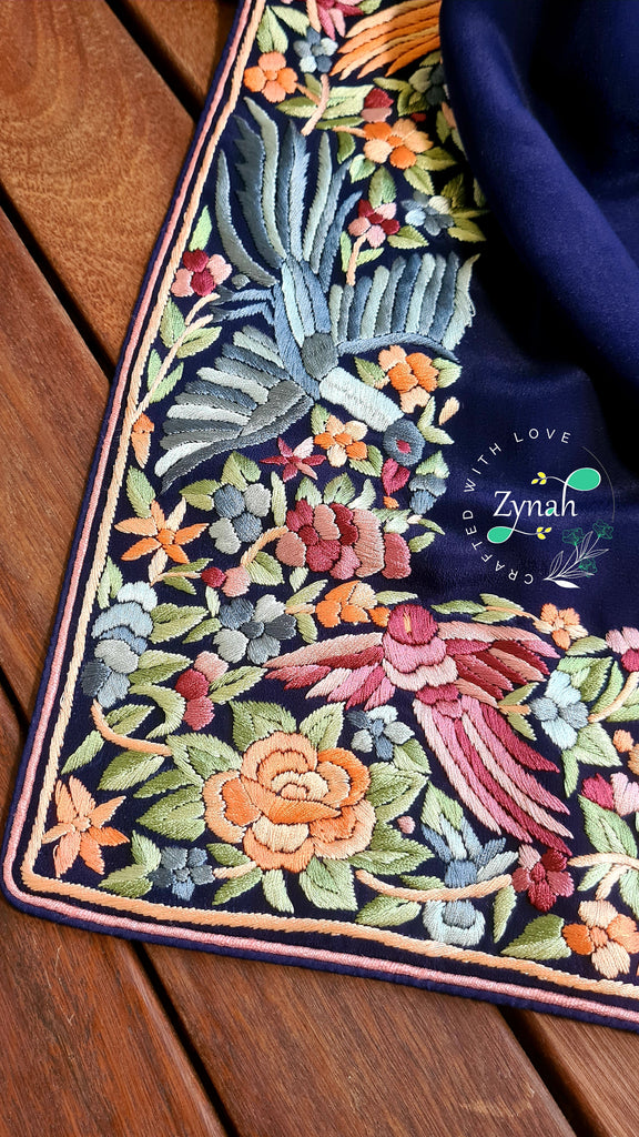Zynah Made to Order Pure Crepe Silk Parsi Gara Handcrafted Saree; Custom Stitched/Ready-made Blouse, Fall, Petticoat; Shipping available USA, Worldwide