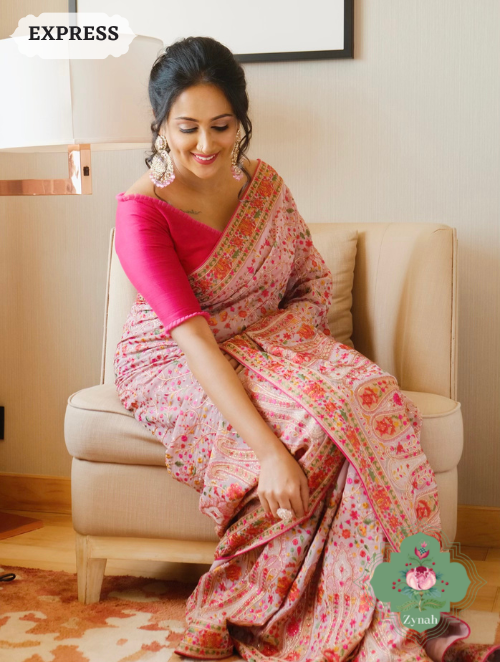 Zynah Mauve Color Pure Georgette Saree with Kashmiri Kashida inspired embroidery; Custom Stitched/Ready-made Blouse, Fall, Petticoat; SKU: 1403202301