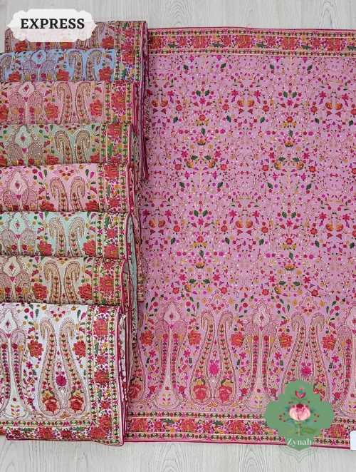 Zynah Mauve Color Pure Georgette Saree with Kashmiri Kashida inspired embroidery; Custom Stitched/Ready-made Blouse, Fall, Petticoat; SKU: 1403202301