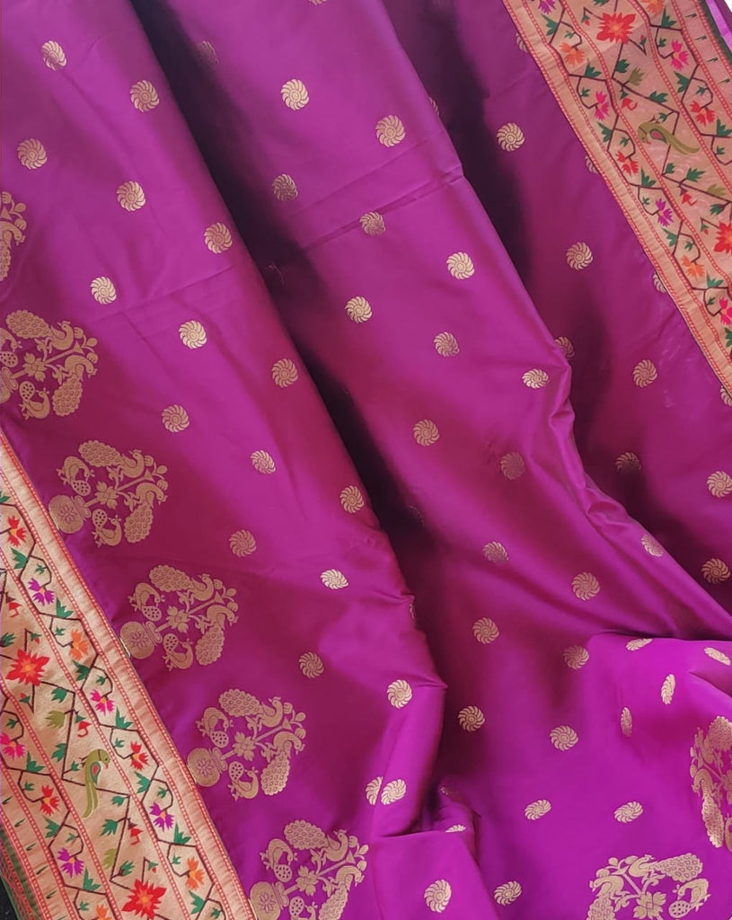 Zynah Pure Soft Silk Saree with Paithani Style Weave & Meenakari Border; Custom Stitched/Ready-made Blouse, Fall, Petticoat; Shipping available USA, Worldwide