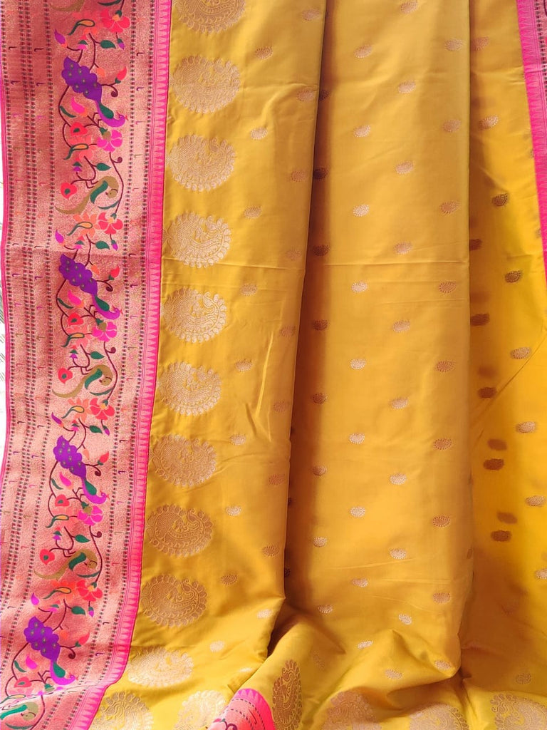 Zynah Pure Soft Silk Saree with Paithani Style Weave & Meenakari Border; Custom Stitched/Ready-made Blouse, Fall, Petticoat; Shipping available USA, Worldwide