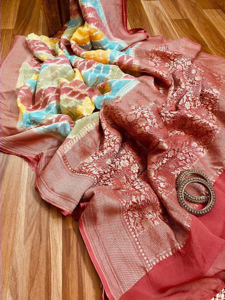 Zynah Pure Banarasi Woven Khaddi Georgette Saree; Custom Stitched/Ready-made Blouse, Fall, Petticoat; Shipping available USA, Worldwide