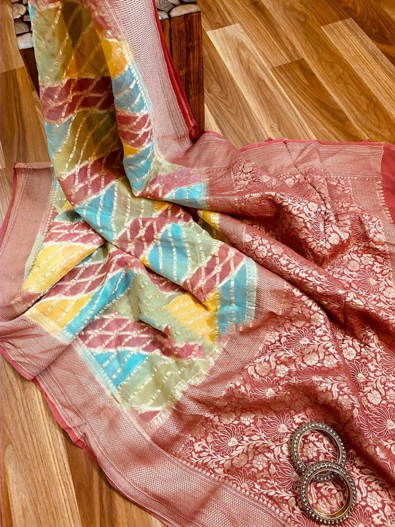 Zynah Pure Banarasi Woven Khaddi Georgette Saree; Custom Stitched/Ready-made Blouse, Fall, Petticoat; Shipping available USA, Worldwide