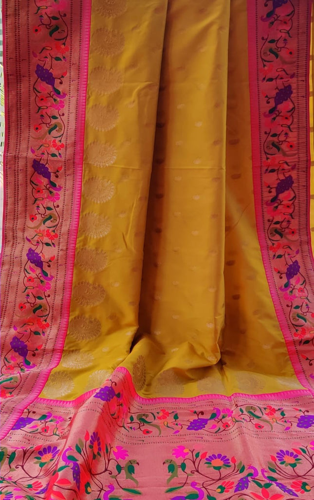 Zynah Pure Soft Silk Saree with Paithani Style Weave & Meenakari Border; Custom Stitched/Ready-made Blouse, Fall, Petticoat; Shipping available USA, Worldwide