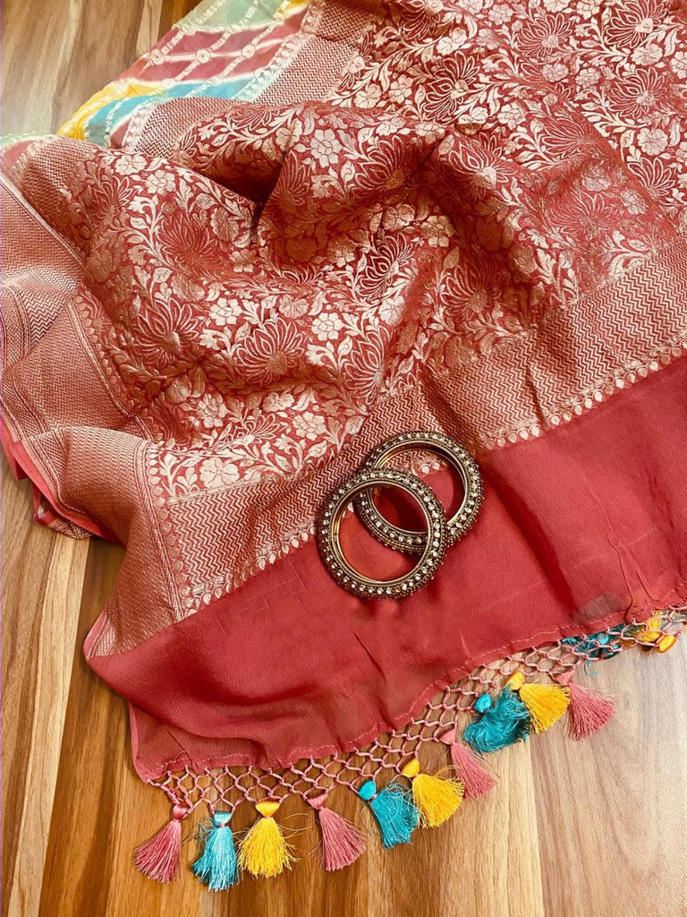 Zynah Pure Banarasi Woven Khaddi Georgette Saree; Custom Stitched/Ready-made Blouse, Fall, Petticoat; Shipping available USA, Worldwide
