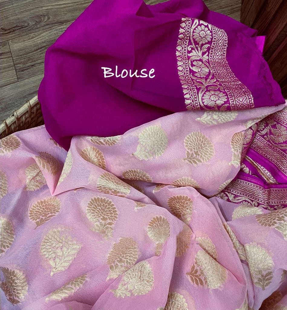 Zynah Pure Georgette Handloom Banarasi Saree; Custom Stitched/Ready-made Blouse, Fall, Petticoat; Shipping available USA, Worldwide