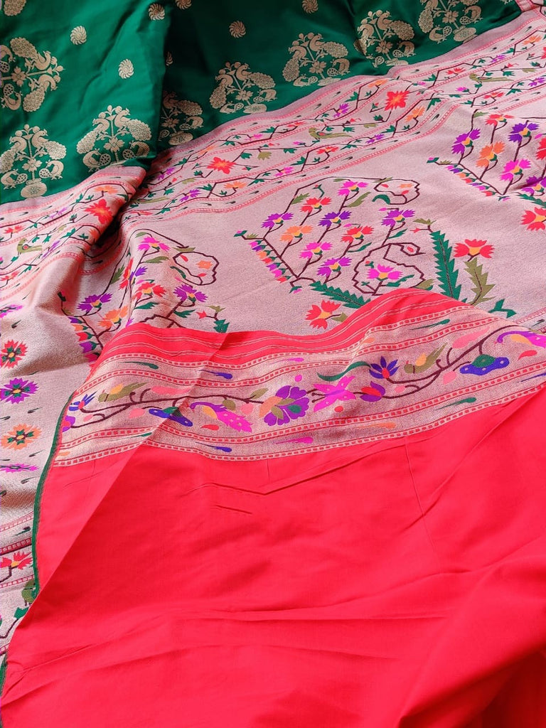 Zynah Pure Soft Silk Saree with Paithani Style Weave & Meenakari Border; Custom Stitched/Ready-made Blouse, Fall, Petticoat; Shipping available USA, Worldwide
