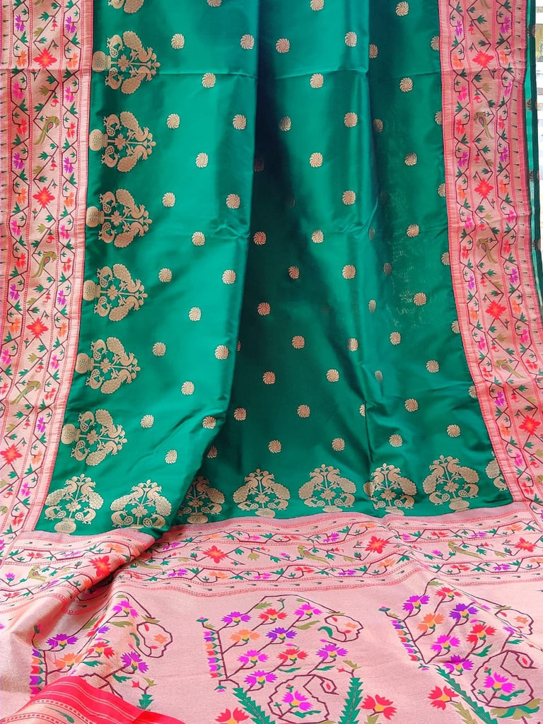 Zynah Pure Soft Silk Saree with Paithani Style Weave & Meenakari Border; Custom Stitched/Ready-made Blouse, Fall, Petticoat; Shipping available USA, Worldwide
