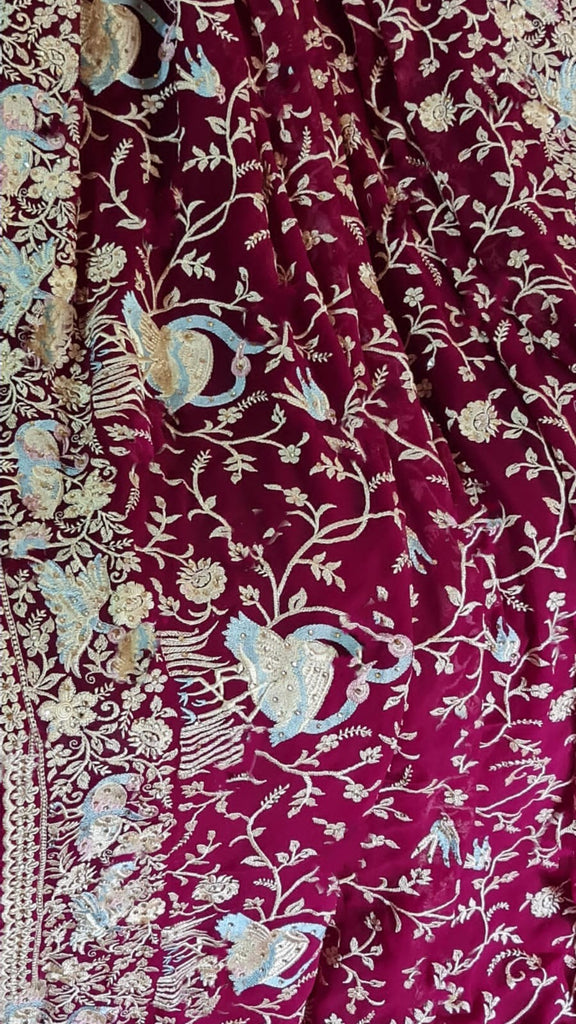 Zynah Pure Georgette Saree with Heavy Embroidery & Swarovski Stone Work; Custom Stitched/Ready-made Blouse, Fall, Petticoat; Shipping available USA, Worldwide