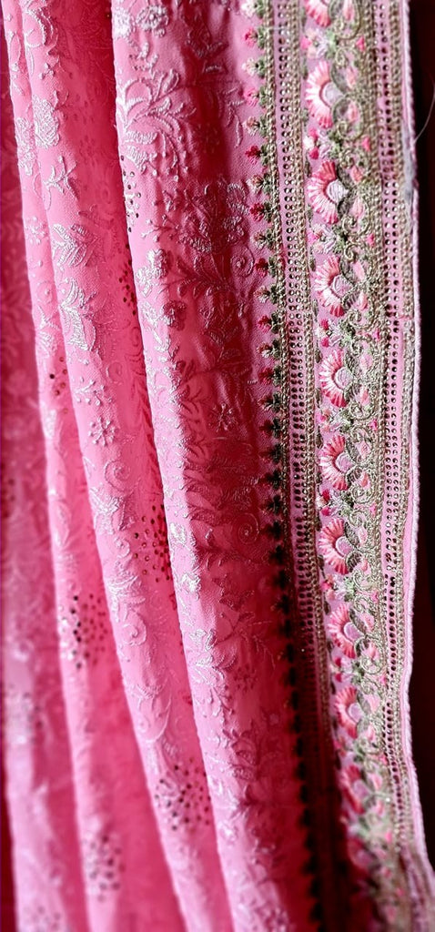 Zynah Soft Georgette Saree with Resham Embroidery & Swarovski Work; Custom Stitched/Ready-made Blouse, Fall, Petticoat; Shipping available USA, Worldwide