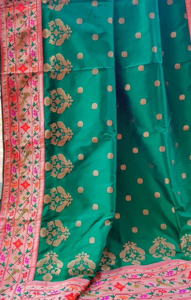 Zynah Pure Soft Silk Saree with Paithani Style Weave & Meenakari Border; Custom Stitched/Ready-made Blouse, Fall, Petticoat; Shipping available USA, Worldwide