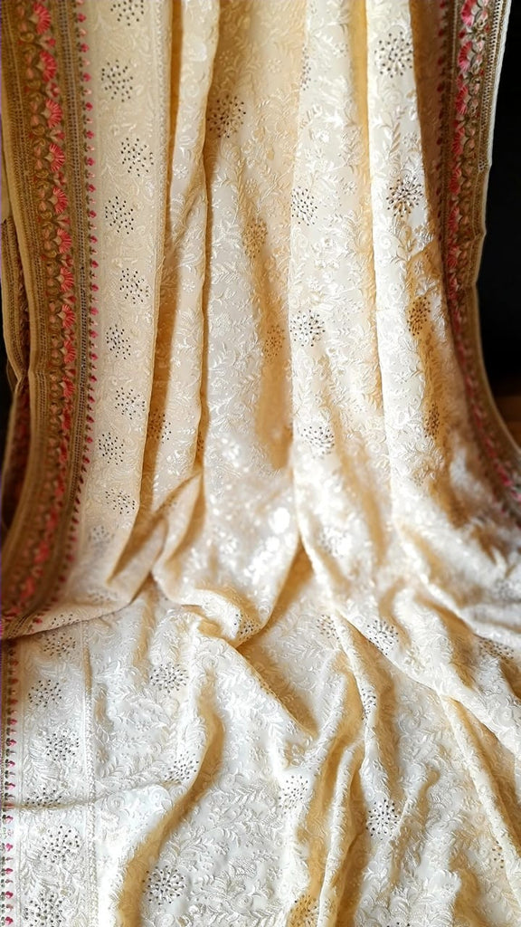 Zynah Soft Georgette Saree with Resham Embroidery & Sarowski Work; Custom Stitched/Ready-made Blouse, Fall, Petticoat; Shipping available USA, Worldwide