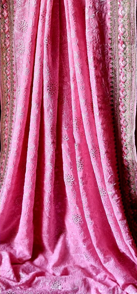 Zynah Soft Georgette Saree with Resham Embroidery & Swarovski Work; Custom Stitched/Ready-made Blouse, Fall, Petticoat; Shipping available USA, Worldwide