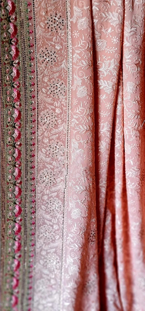 Zynah Soft Georgette Saree with Resham Embroidery & Swarovski Work; Custom Stitched/Ready-made Blouse, Fall, Petticoat; Shipping available USA, Worldwide