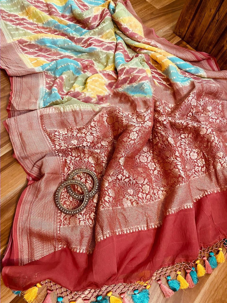 Zynah Pure Banarasi Woven Khaddi Georgette Saree; Custom Stitched/Ready-made Blouse, Fall, Petticoat; Shipping available USA, Worldwide