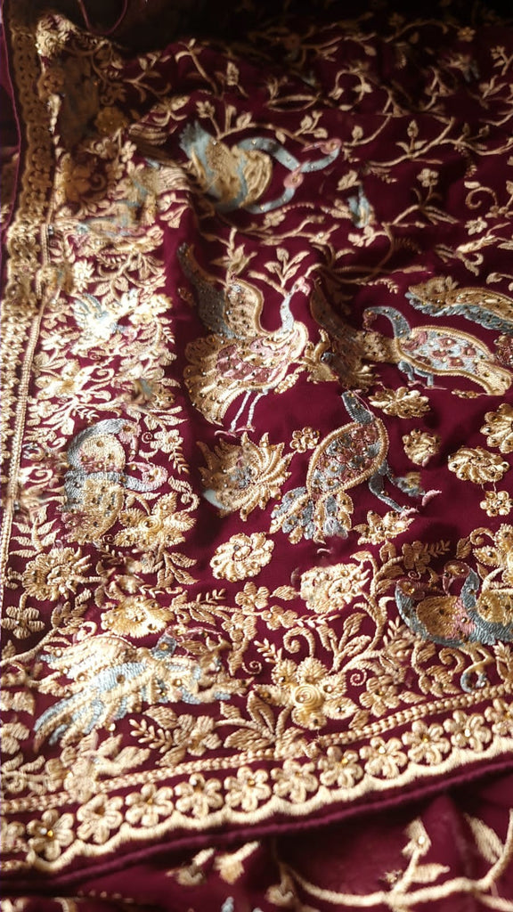 Zynah Pure Georgette Saree with Heavy Embroidery & Swarovski Stone Work; Custom Stitched/Ready-made Blouse, Fall, Petticoat; Shipping available USA, Worldwide