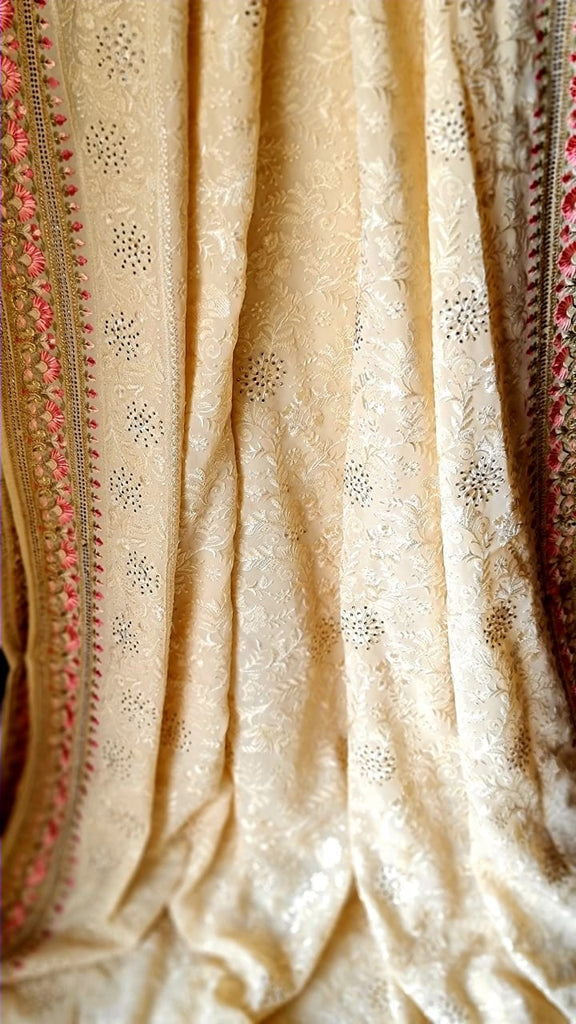 Zynah Soft Georgette Saree with Resham Embroidery & Sarowski Work; Custom Stitched/Ready-made Blouse, Fall, Petticoat; Shipping available USA, Worldwide