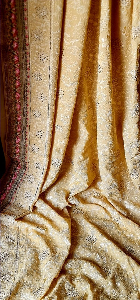 Zynah Soft Georgette Saree with Resham Embroidery & Sarowski Work; Custom Stitched/Ready-made Blouse, Fall, Petticoat; Shipping available USA, Worldwide