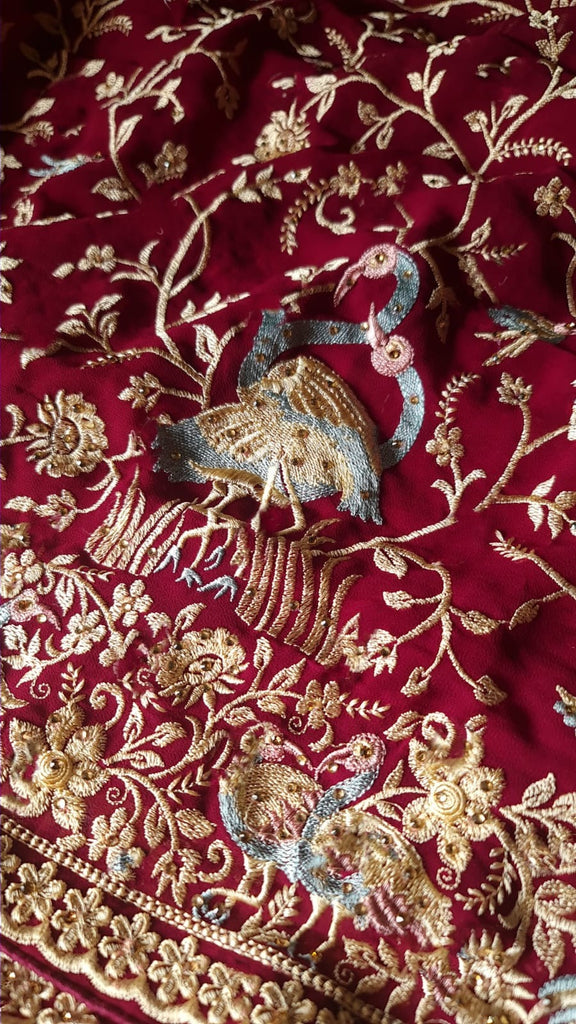 Zynah Pure Georgette Saree with Heavy Embroidery & Swarovski Stone Work; Custom Stitched/Ready-made Blouse, Fall, Petticoat; Shipping available USA, Worldwide