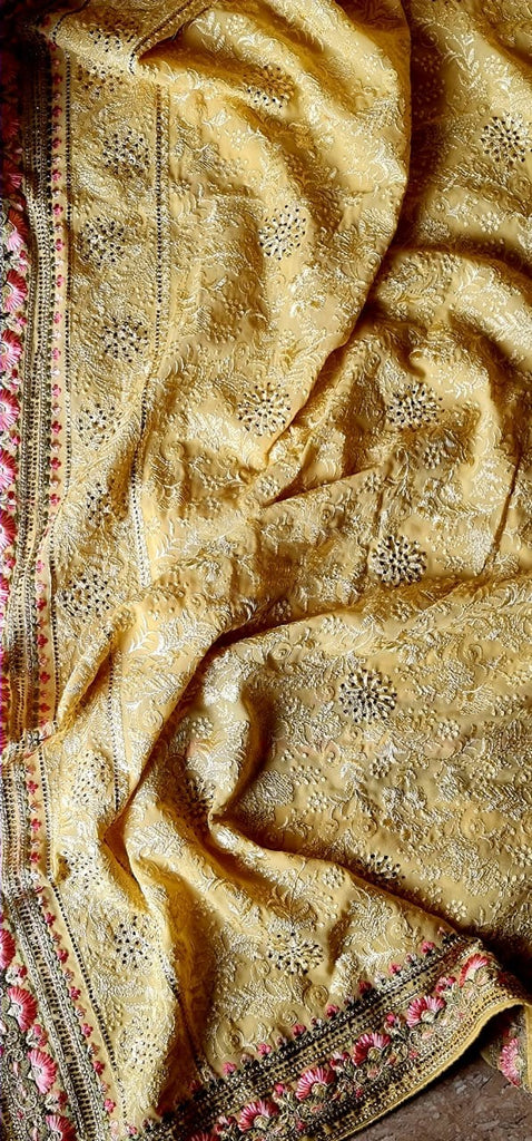 Zynah Soft Georgette Saree with Resham Embroidery & Sarowski Work; Custom Stitched/Ready-made Blouse, Fall, Petticoat; Shipping available USA, Worldwide