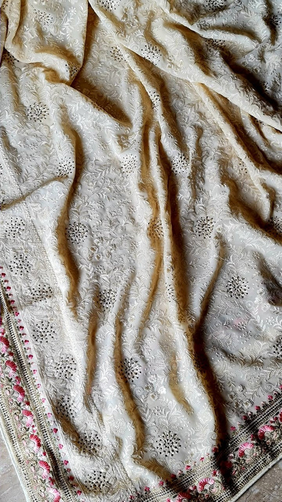 Zynah Soft Georgette Saree with Resham Embroidery & Sarowski Work; Custom Stitched/Ready-made Blouse, Fall, Petticoat; Shipping available USA, Worldwide