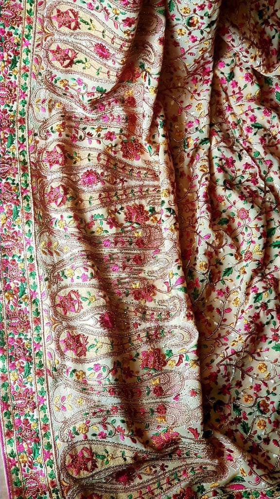 Zynah Designer Georgette Saree with Kashmiri Kaaj Embbroidery & Swarovski Stone Work; Custom Stitched/Ready-made Blouse, Fall, Petticoat; Shipping available USA, Worldwide