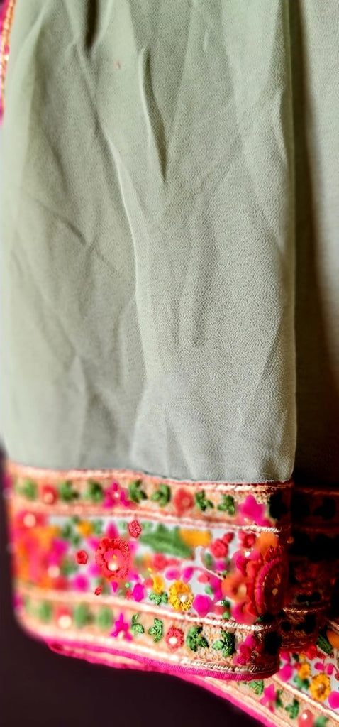 Zynah Designer Georgette Saree with Kashmiri Kaaj Embbroidery & Swarovski Stone Work; Custom Stitched/Ready-made Blouse, Fall, Petticoat; Shipping available USA, Worldwide