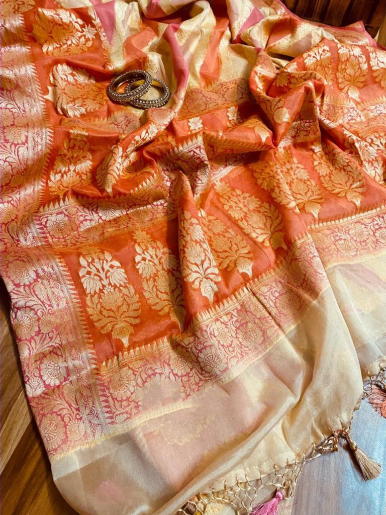 Zynah Banarasi Woven Georgette Chiffon Saree; Custom Stitched/Ready-made Blouse, Fall, Petticoat; Shipping available USA, Worldwide