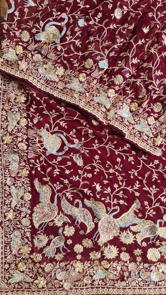 Zynah Pure Georgette Saree with Heavy Embroidery & Swarovski Stone Work; Custom Stitched/Ready-made Blouse, Fall, Petticoat; Shipping available USA, Worldwide