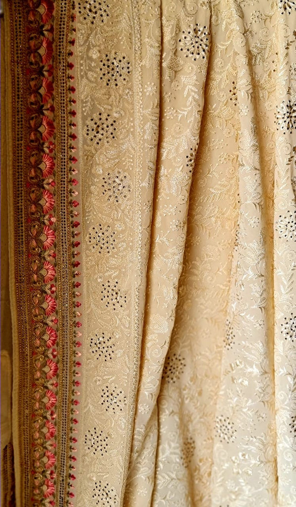 Zynah Soft Georgette Saree with Resham Embroidery & Sarowski Work; Custom Stitched/Ready-made Blouse, Fall, Petticoat; Shipping available USA, Worldwide