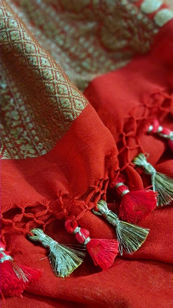 Zynah Pure Banarasi Woven Khaddi Georgette Saree; Custom Stitched/Ready-made Blouse, Fall, Petticoat; Shipping available USA, Worldwide