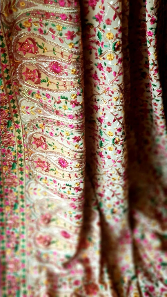 Zynah Designer Georgette Saree with Kashmiri Kaaj Embbroidery & Swarovski Stone Work; Custom Stitched/Ready-made Blouse, Fall, Petticoat; Shipping available USA, Worldwide