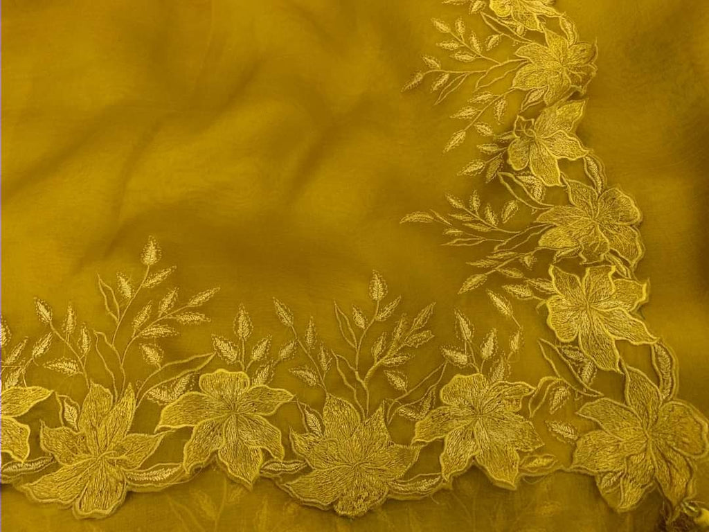 Zynah Pure Organza Saree with Cutwork & Embroidery; Custom Stitched/Ready-made Blouse, Fall, Petticoat; Shipping available USA, Worldwide