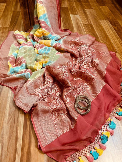 Zynah Pure Banarasi Woven Khaddi Georgette Saree; Custom Stitched/Ready-made Blouse, Fall, Petticoat; Shipping available USA, Worldwide