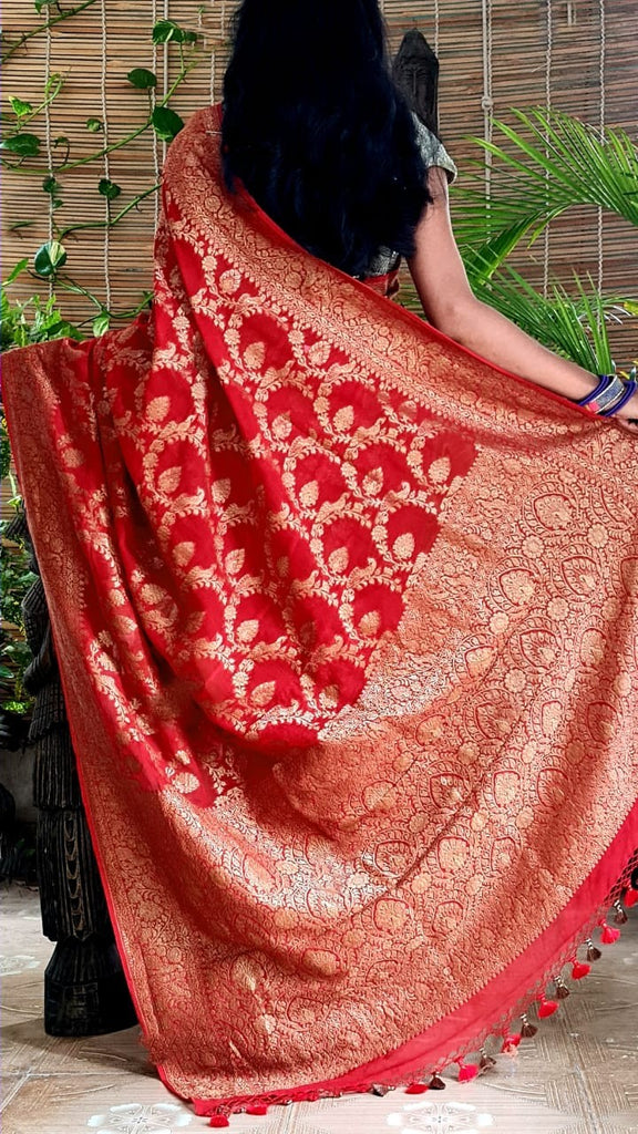 Zynah Pure Banarasi Woven Khaddi Georgette Saree; Custom Stitched/Ready-made Blouse, Fall, Petticoat; Shipping available USA, Worldwide