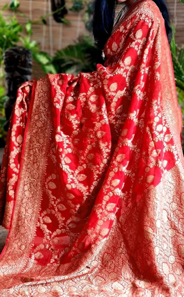Zynah Pure Banarasi Woven Khaddi Georgette Saree; Custom Stitched/Ready-made Blouse, Fall, Petticoat; Shipping available USA, Worldwide