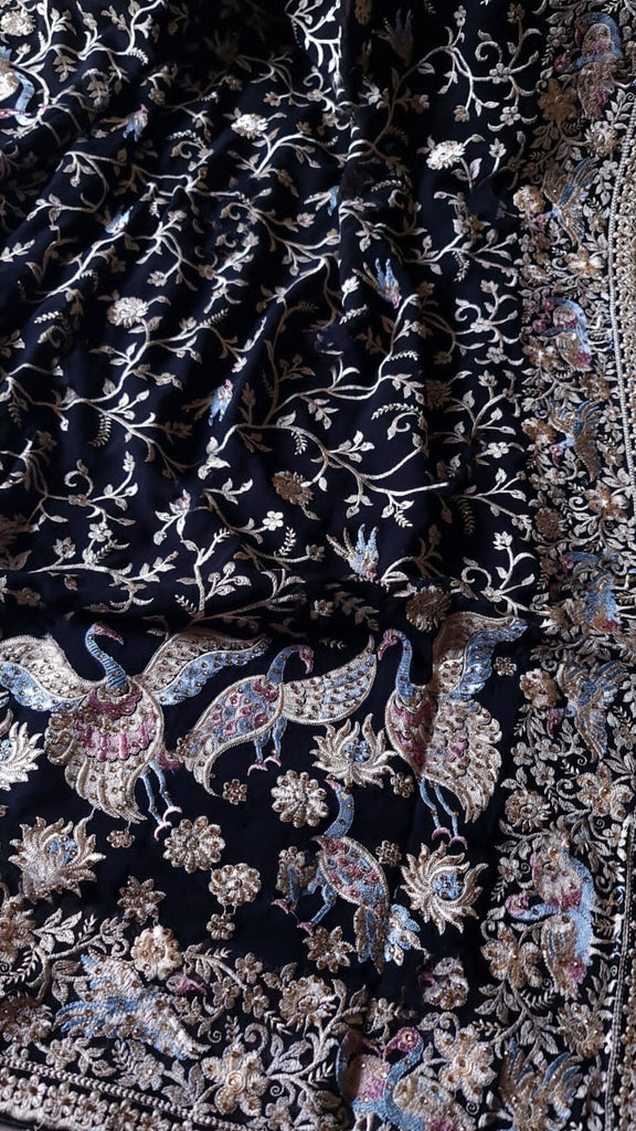 Zynah Pure Georgette Saree with Heavy Embroidery & Swarovski Stone Work; Custom Stitched/Ready-made Blouse, Fall, Petticoat; Shipping available USA, Worldwide