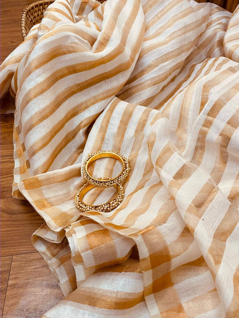 Zynah Organic Pure Linen by Linen(120c) Saree with Vertical Stripes; Custom Stitched/Ready-made Blouse, Fall, Petticoat; Shipping available USA, Worldwide