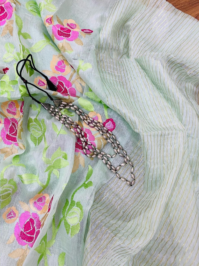 Zynah Silk Linen saree with Jaal Embroidery; Custom Stitched/Ready-made Blouse, Fall, Petticoat; Shipping available USA, Worldwide